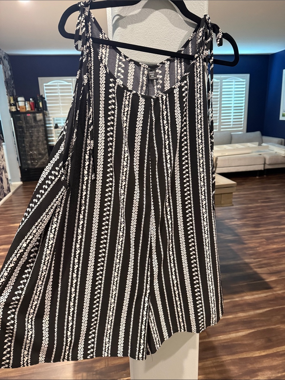 SHEIN Black & White Vertical Stripe Romper with Tie Straps